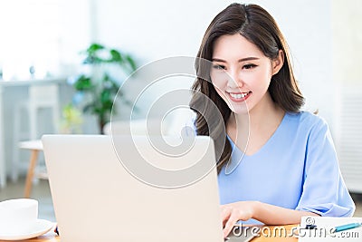 Asian woman telework at home Stock Photo