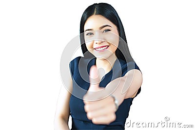 Asian Woman Thumbs up on Isolated White Background with clipping path Stock Photo