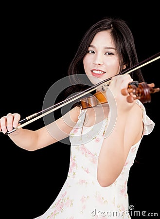 Asian woman and violin Stock Photo