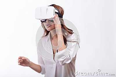 Asian woman in virtual reality headset