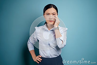 Asian woman was sick with eyes pain Stock Photo