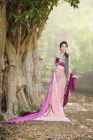 Asian woman wearing typical (Traditional) Thai dress Stock Photo