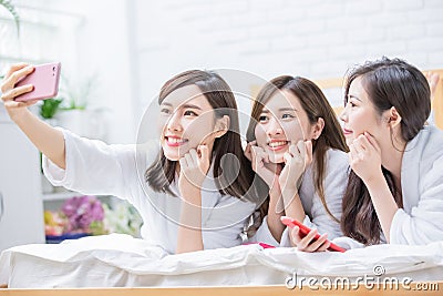 Asian women friend take selfie Stock Photo