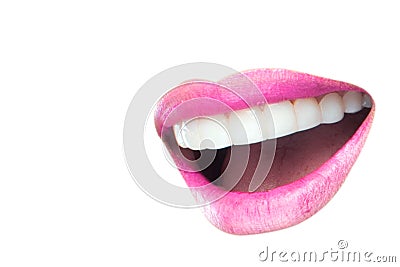 Asian women lips and smile on white background Stock Photo