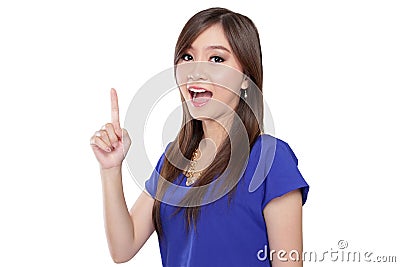 Asian women pointing finger up Stock Photo