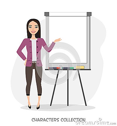 Asian women. presentation on flip chart paper Vector Illustration