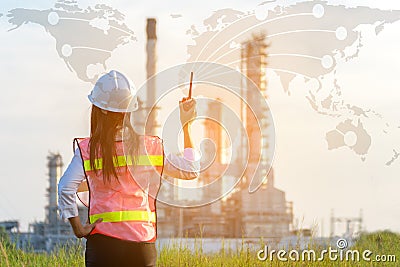 Asian women work experience and professional occupational engineer electrician with safety control at power plant energy industry Stock Photo