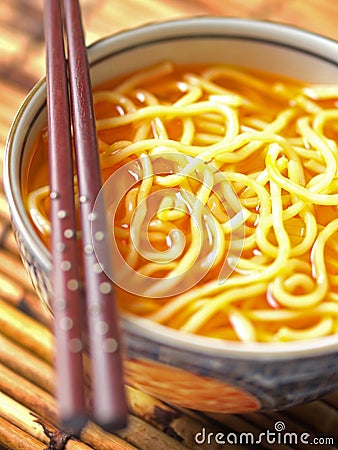 Asian yellow noodles in chili oil Stock Photo