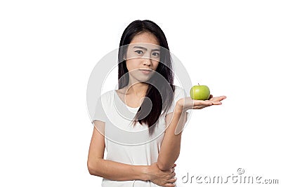 Asian youn woman healthy holding green apples Stock Photo