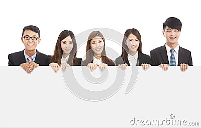 Asian young business people holding white board Stock Photo