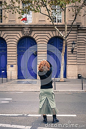 Asian young woman on street in Paris Stock Photo