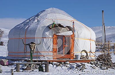 Asian yurt in the winter Stock Photo