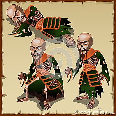 Asian zombies in different physical postures Vector Illustration