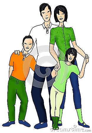 Asiatic family Cartoon Illustration