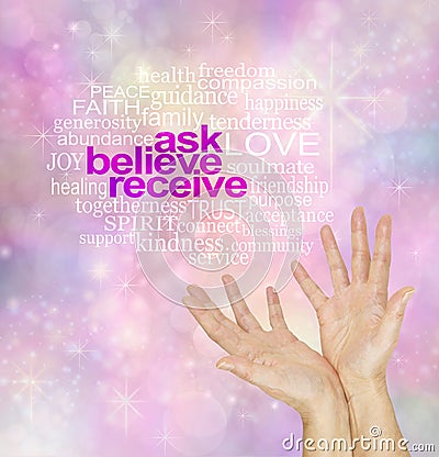 Ask Believe Receive - The Law of Attraction Word Cloud Stock Photo