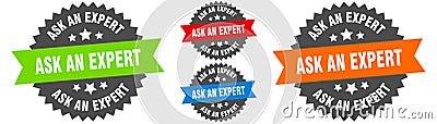 ask an expert sign. round ribbon label set. Seal Vector Illustration