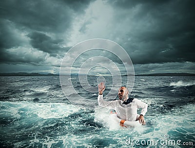 Ask for help during the storm Stock Photo