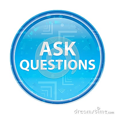 Ask Questions floral blue round button Stock Photo