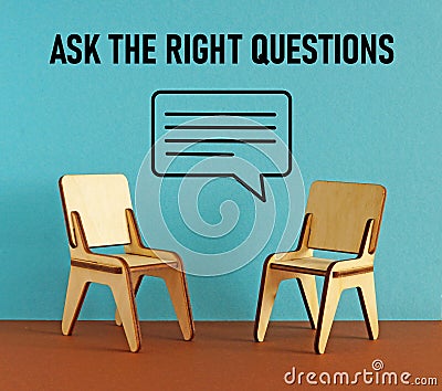 Ask the right questions is shown using the text and picture of speech bubble Stock Photo