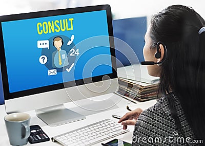 Ask us Buy Online Consult Contact us Customer Support Concept Stock Photo