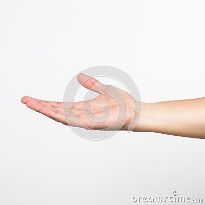 Asking for the help asian hand gesture isolated Stock Photo