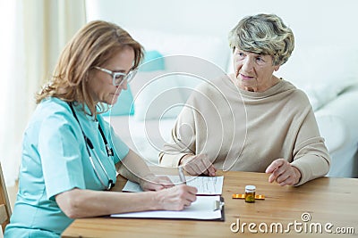 Asking about new drugs Stock Photo