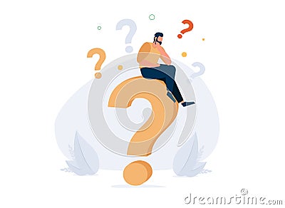 asking questions for solution to solve problem, thinking process or business analysis to get new idea concept, calm. Vector Illustration