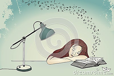 Asleep while reading Vector Illustration