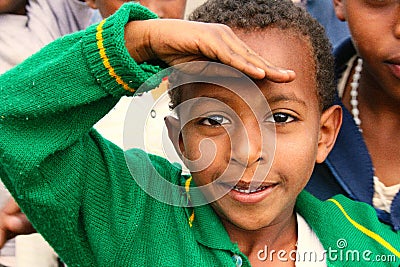 Eritrean little boy makes the military sign, Asmara, Eritrea Editorial Stock Photo