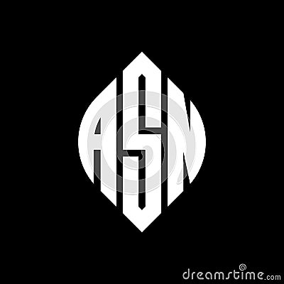ASN circle letter logo design with circle and ellipse shape. ASN ellipse letters with typographic style. The three initials form a Vector Illustration