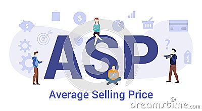 Asp average selling price concept with big word or text and team people with modern flat style - vector Cartoon Illustration