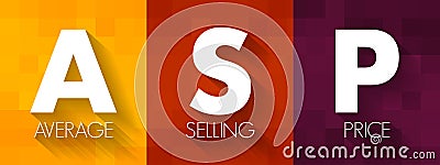 ASP Average Selling Price - average price at which a particular product or commodity is sold across channels or markets, acronym Stock Photo