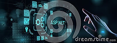 ASP.NET Development programming language concept on virtual screen. Stock Photo