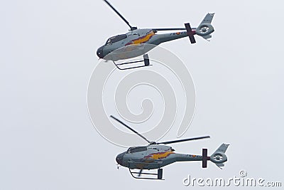 Aspa Patrol. 5 x Eurocopter EC120B ColibrÃ­. Festa al cel (Sky Party Air show) Editorial Stock Photo