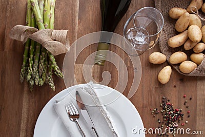 Asparagus with potatoes and wine Stock Photo