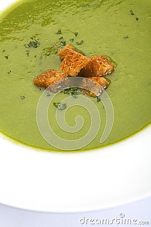 Asparagus Soup With Croutons Stock Photo