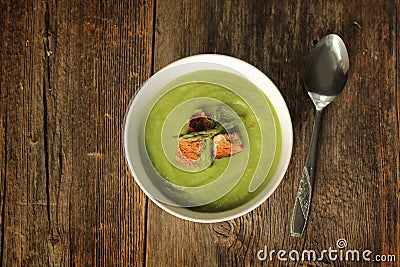 Asparagus soup with spoon Stock Photo