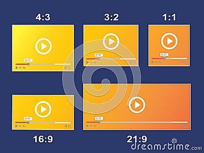 Aspect ratio scale size responsive video player Vector Illustration