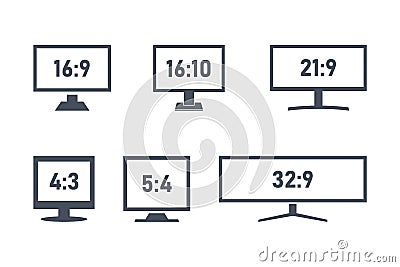 Aspect ratio size icon set, standart and widescreen monitors or tv signs Vector Illustration