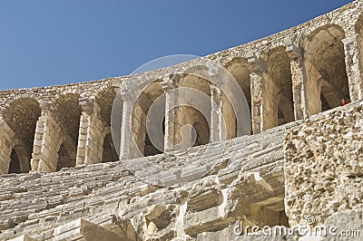 Aspendos theatre in Turkey. Top layer Stock Photo