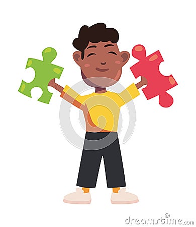 asperger awareness boy and puzzles Vector Illustration