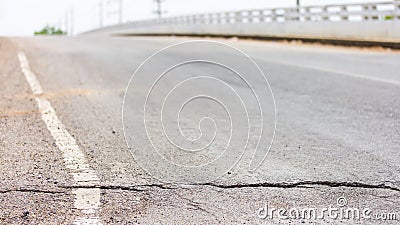 Asphalt bridge cracks. Stock Photo