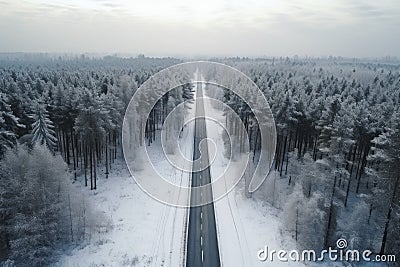 Asphalt concrete road with winter forest Stock Photo