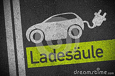 Asphalt with E Car E Mobility Stock Photo