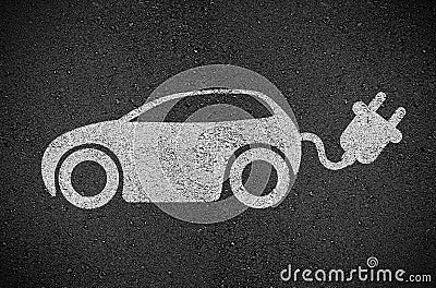 Asphalt with E Car E Mobility Stock Photo