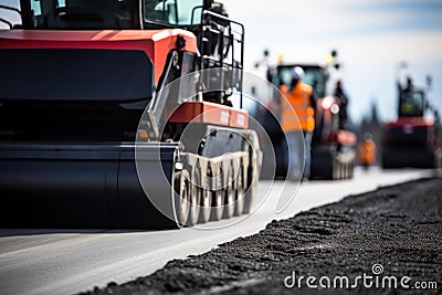 asphalt laying, road repair roller generative ai Stock Photo