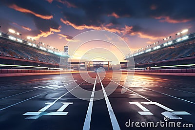 asphalt racing track and illuminated race sport at stadium evening arena and spotlight Stock Photo
