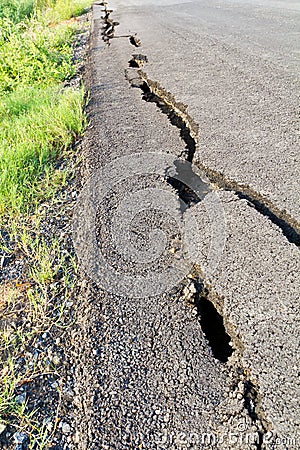 Asphalt road broken Stock Photo