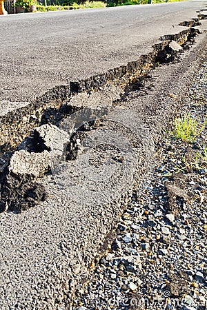 Asphalt road broken Stock Photo