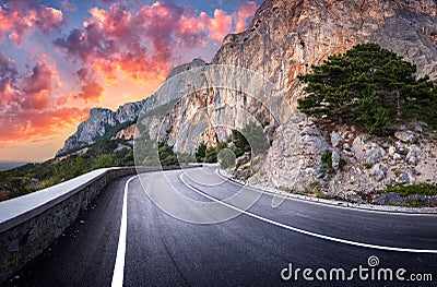 Asphalt road. Colorful landscape with beautiful winding mountain Stock Photo